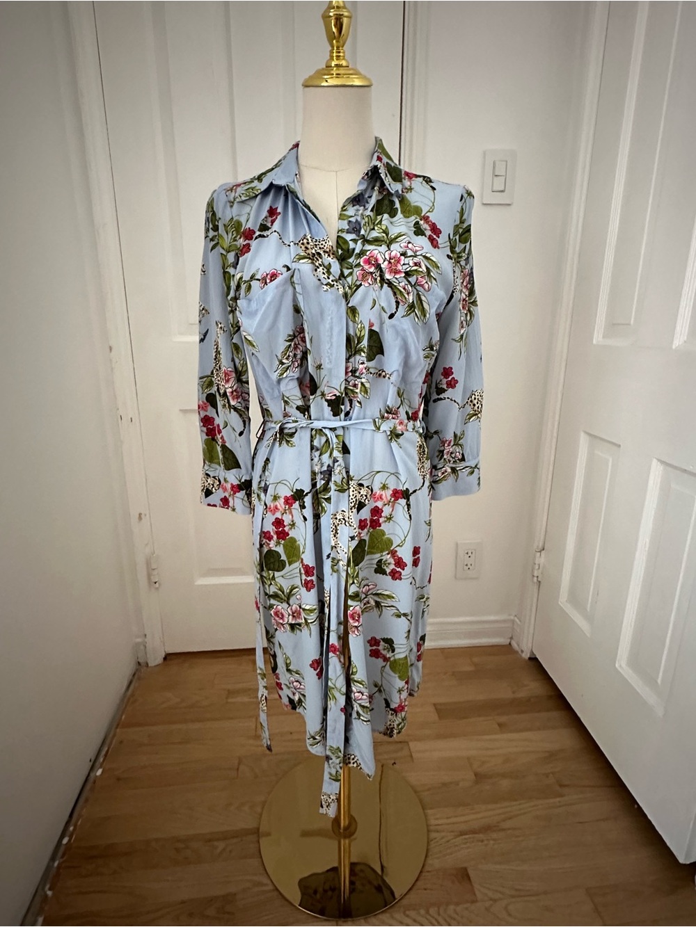 L’AGENCE Silk Floral Leopard Shirt Dress – Size S/P